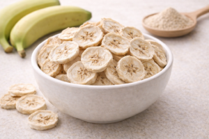 Dried Kannankaya sliced raw banana for baby food preparation